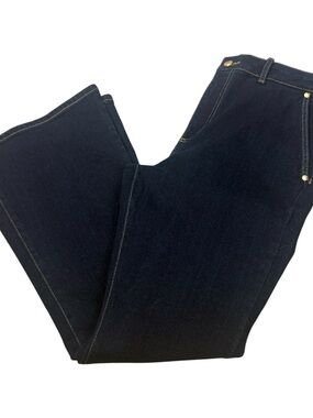 Michael Kors Deep Indigo Flare Leg Jeans Size 12 High Rise Dark Wash Stretch